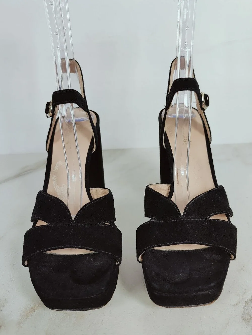 Kate Spade Delight Black Suede Block Heel Platform Sandals, Sz 7.5